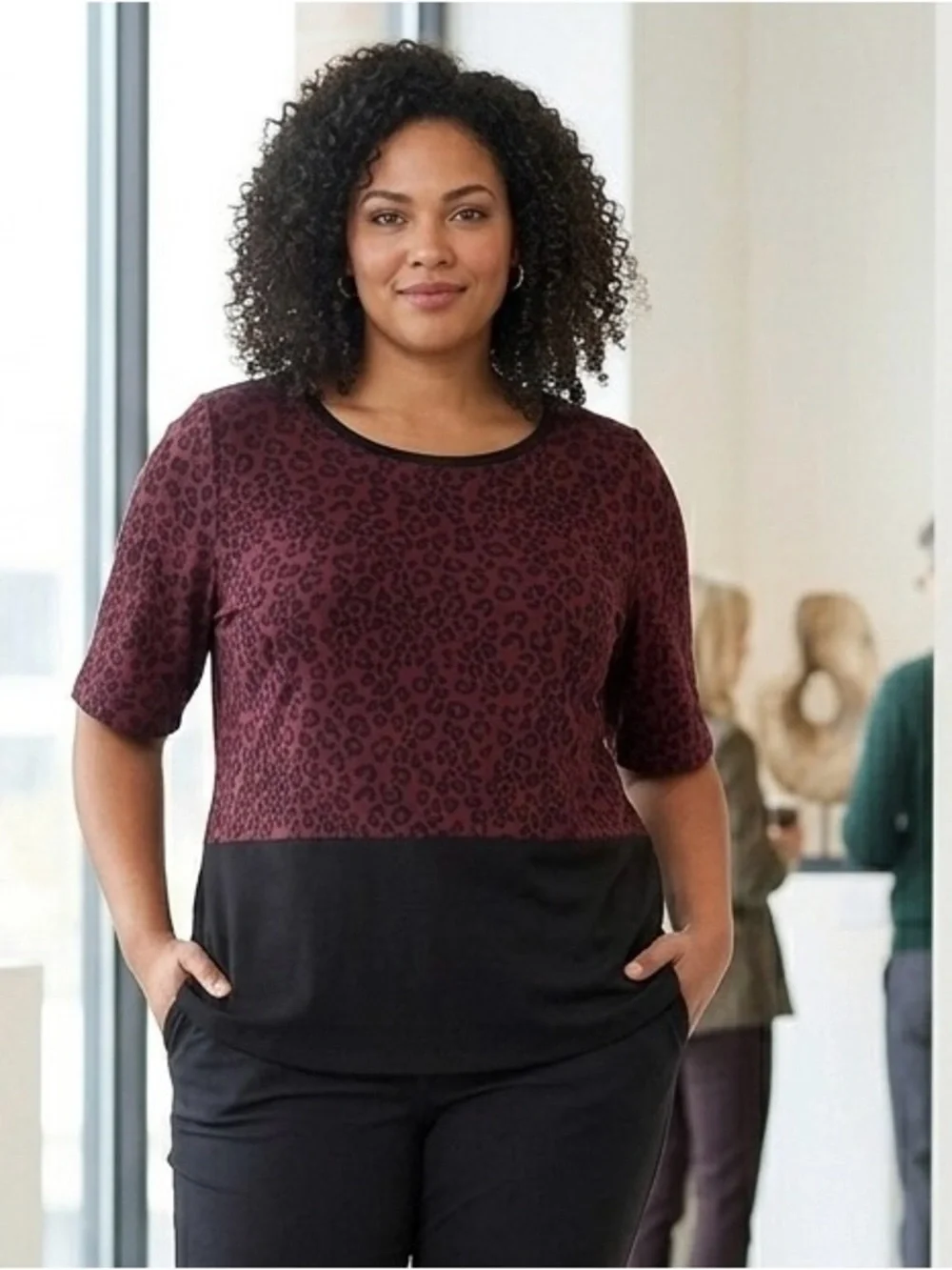 Ann Taylor Womans XXL Burgundy Wine Black Animal Print Top Blouse Zipper NWT $69